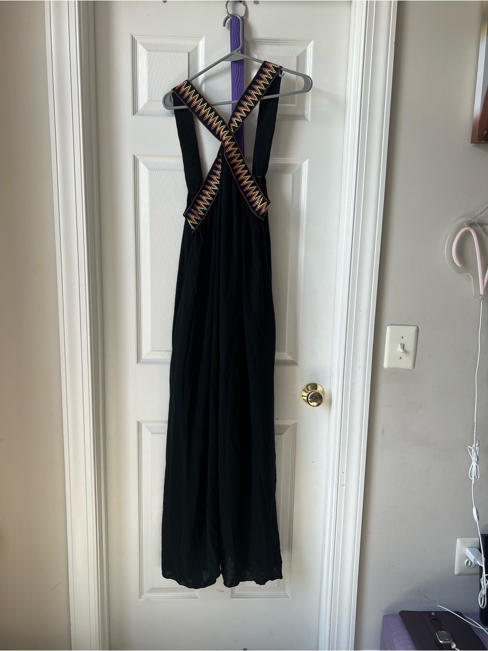 SHEIN Black Maxi Dress with Colorful Embroidered Crossback Straps